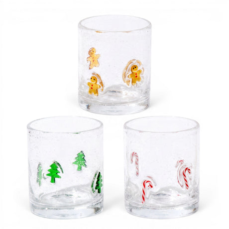 christmas tree gingerbread man and candy cane bubble glass tumblers
