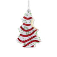 glass little debbie Christmas tree cake ornament with red icing and green sprinkles featuring a bite detail