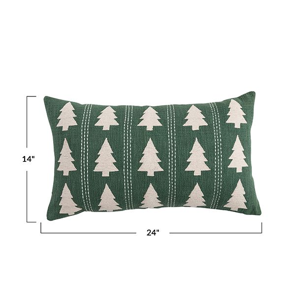 Green Embroidered Christmas Tree Lumbar Pillow
