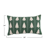 Green Embroidered Christmas Tree Lumbar Pillow