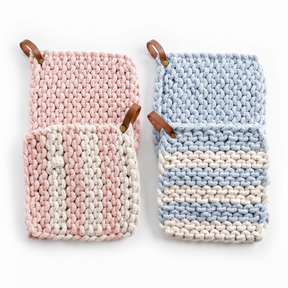 chunky knit cotton pot holders with leather loop striped and solid kitchen heat resistant potholders