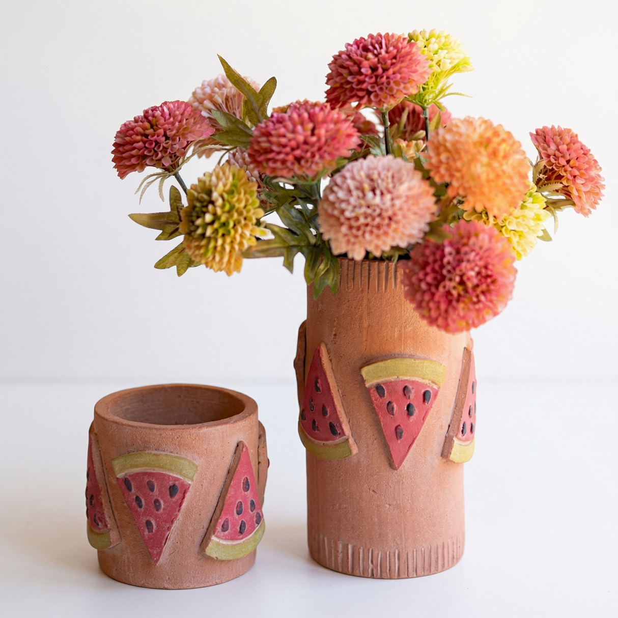 hand painted watermelon clay containers decorative summer storage containers pink green fruit design