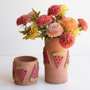 hand painted watermelon clay containers decorative summer storage containers pink green fruit design