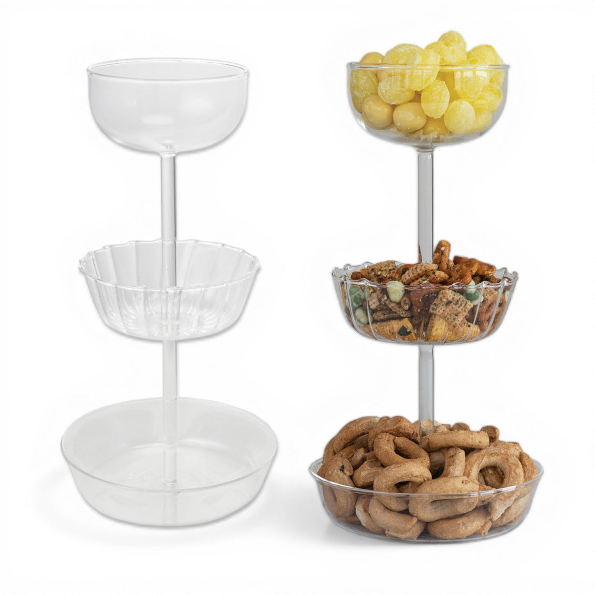 clear glass 3 tier dessert stand for candy cookies and party table display