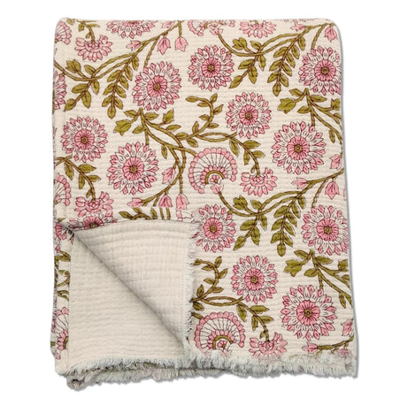 Clematis botanical cotton throw blanket 50x60 floral block print design