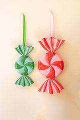 Small and large colorful painted metal Christmas candy ornaments