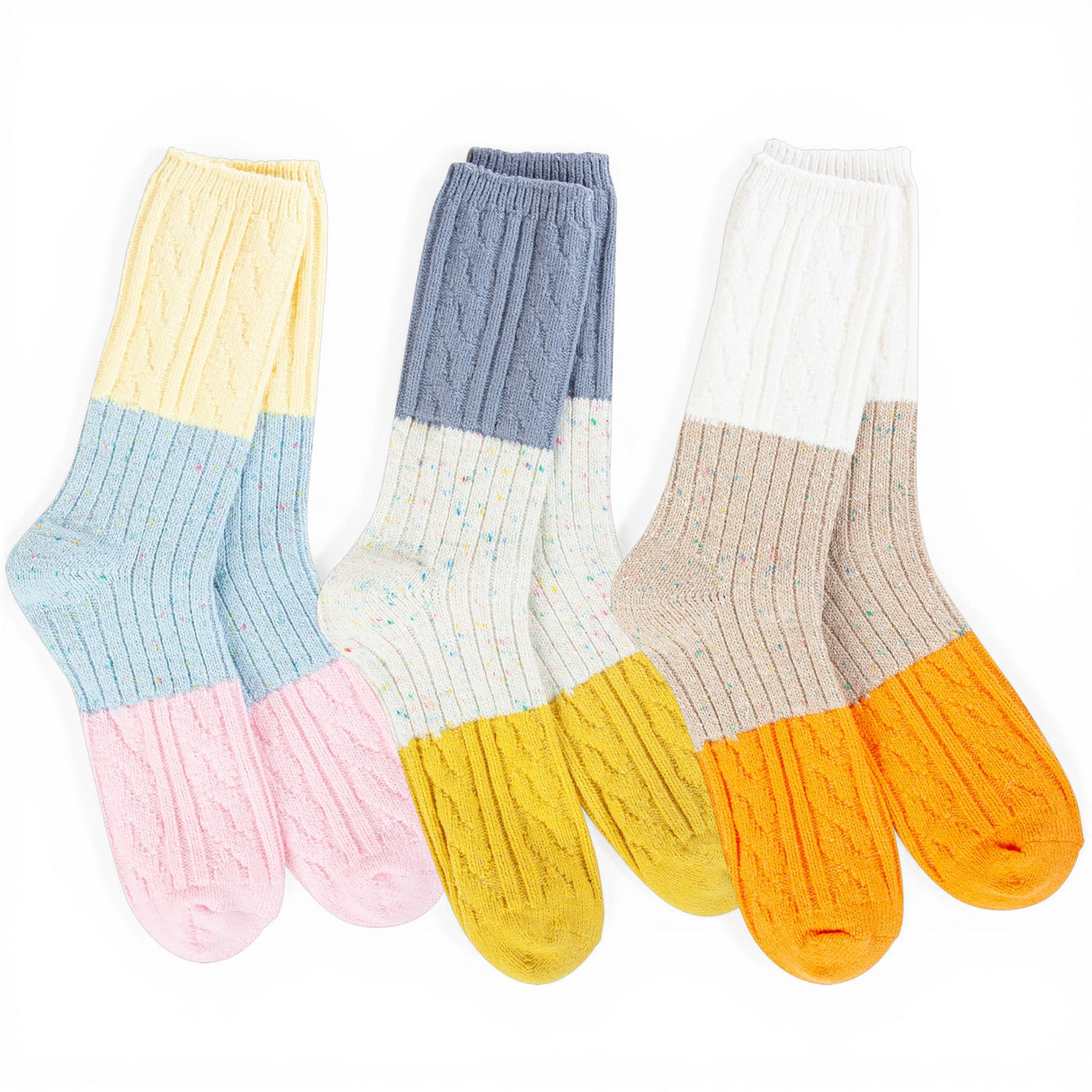 women’s confetti cable crew socks colorblock cozy knit socks by World's Softest
