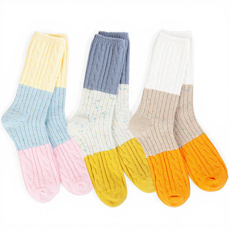 women’s confetti cable crew socks colorblock cozy knit socks by World's Softest