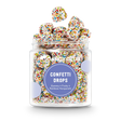 Jar of Confetti Drops candy with fruity gummy drops coated in colorful rainbow nonpareils, non-GMO and made in the USA