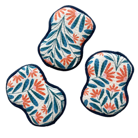 Coral and teal floral reusable kitchen sponge set by Once Again Home Co.