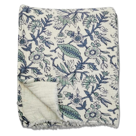 Blue cornflower botanical cotton throw blanket 50x60 floral print