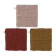 Cotton knit dish cloth set in rust, mustard, and oatmeal