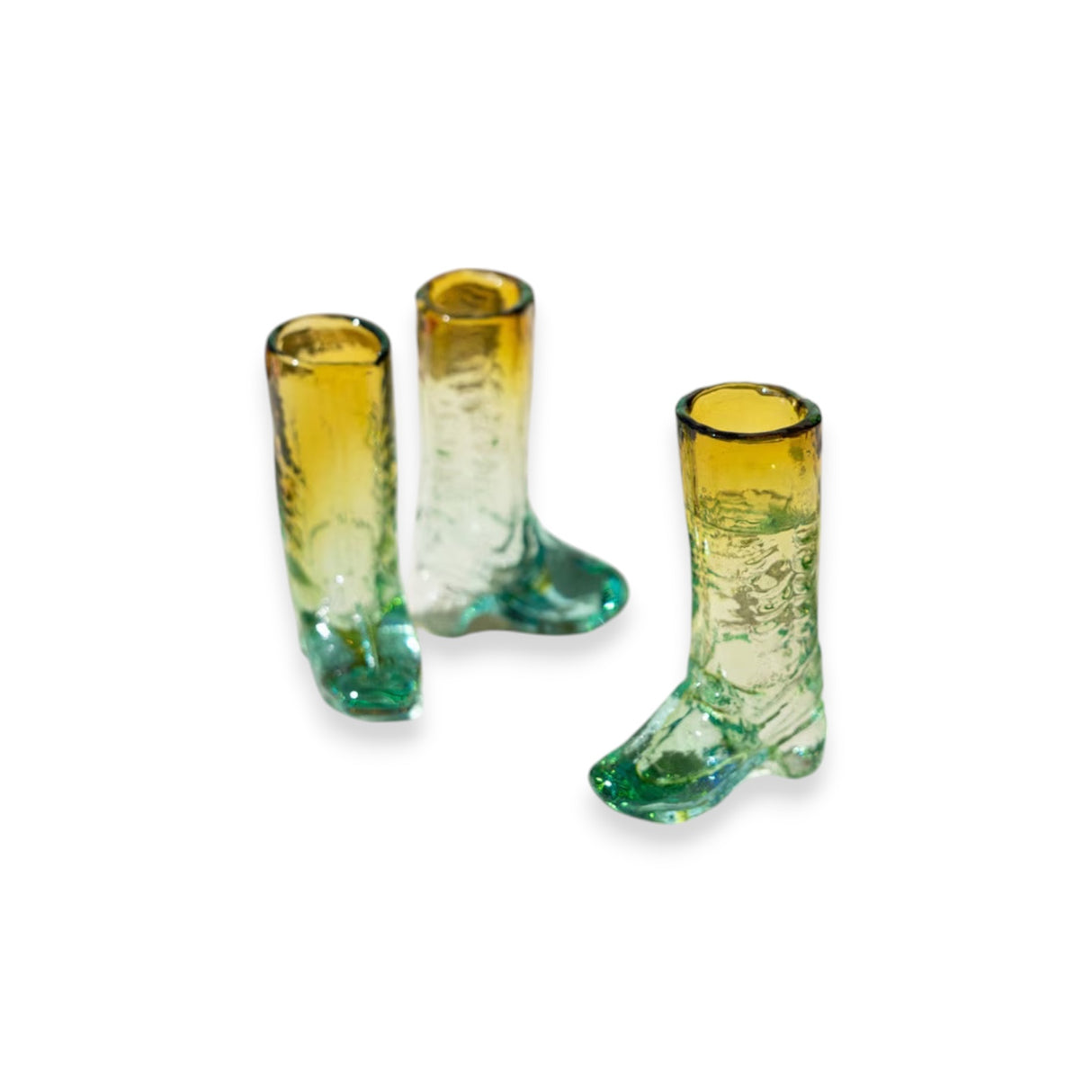 ombre blue yellow cowboy boot drinking shot glass