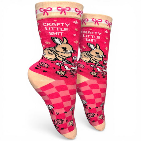 funny bunny womens crew socks crafty little shit novelty pink socks gift for crafters