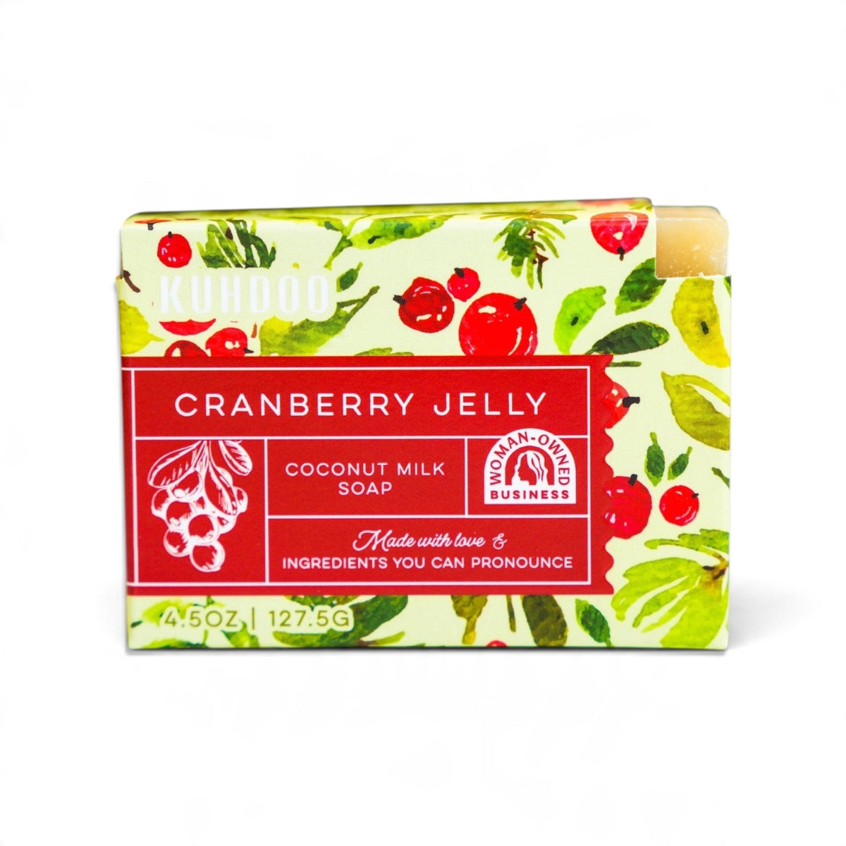 Cranberry Jelly Bar Soap with a tart cranberry and warm spice scent, made with coconut milk and raw Texas honey.