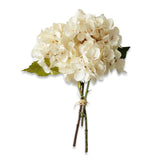 14" cream hydrangea bouquet with fabric petals and green leaves