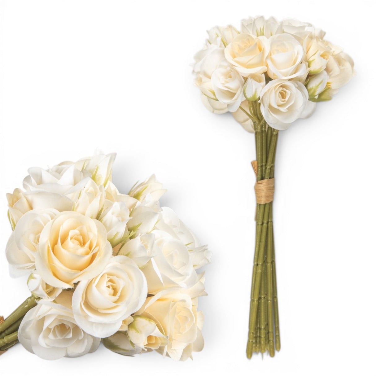 cream mini rose bundle faux floral stems small arrangement neutral home decor styling
