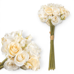 cream mini rose bundle faux floral stems small arrangement neutral home decor styling
