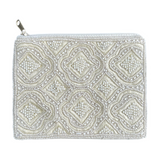 Cream White Mosaic Beaded Coin Pouch with Zipper