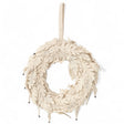 12-inch cream wool felt leaf wreath with metal jingle bells