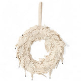 12-inch cream wool felt leaf wreath with metal jingle bells