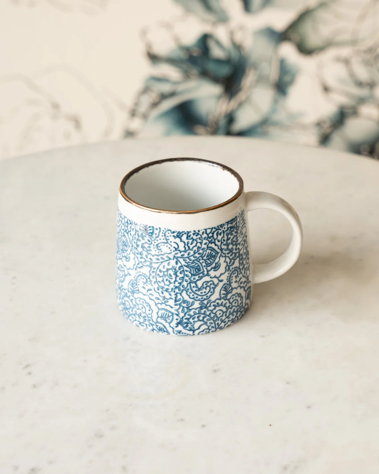 Blue Chinoiserie Hand-Stamped Stoneware Mug