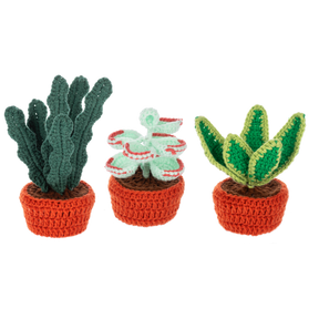 Handmade crochet succulent plant figurine in a yarn pot