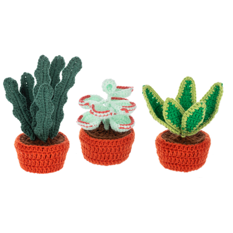 Handmade crochet succulent plant figurine in a yarn pot