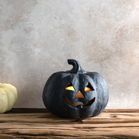 Black Terracotta Jack-O-Lantern Pumpkins | 2 Sizes