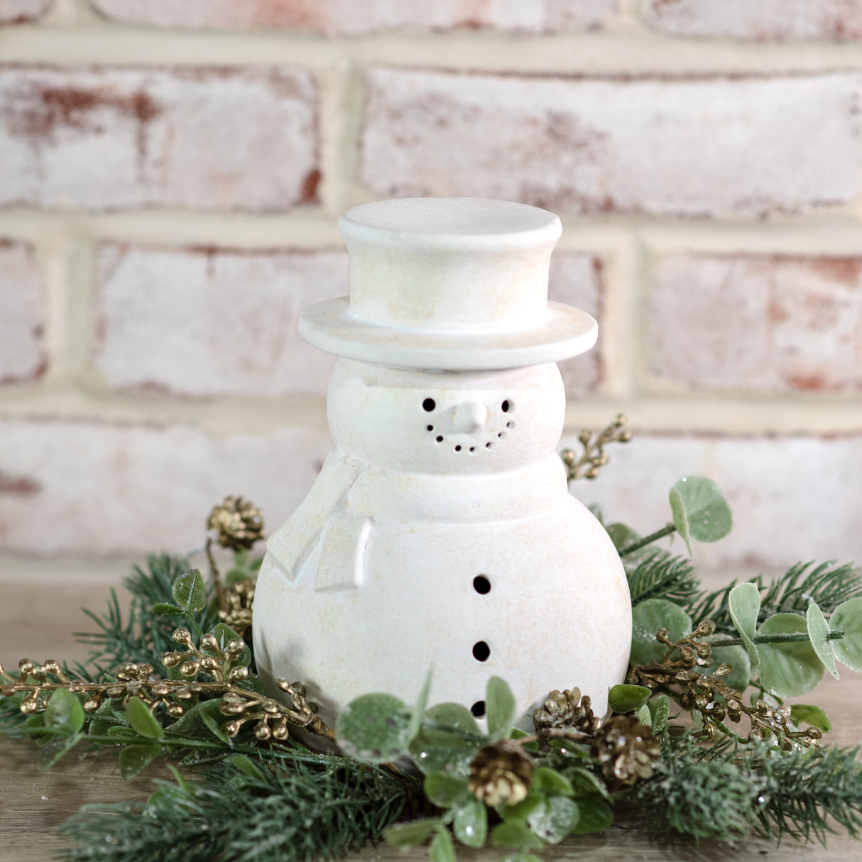 White Terracotta Snowman Figurine | 2 Sizes
