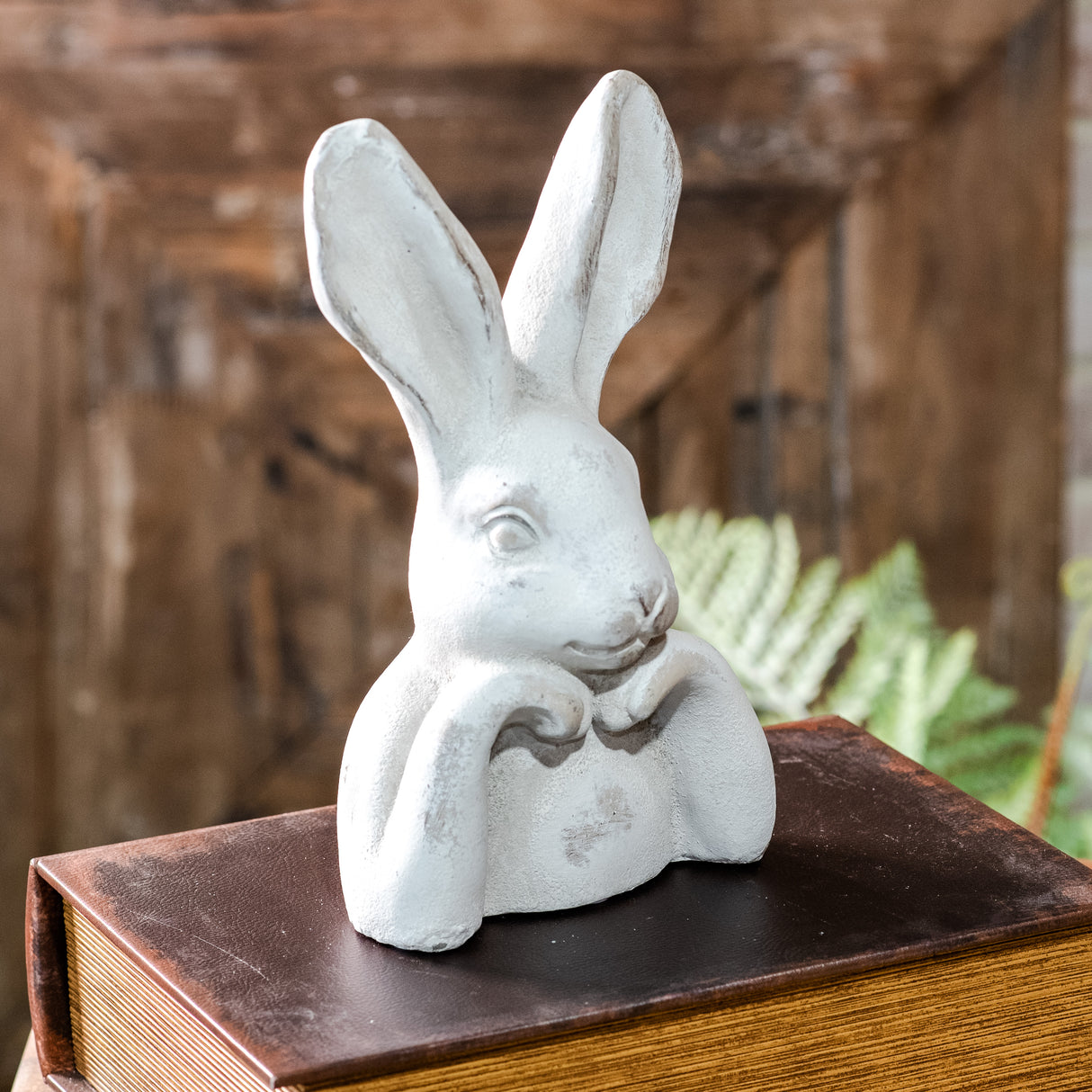 White Thinking Rabbit Cement Figurine