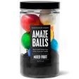 Da Bomb Amazeballs jar with eight colorful mixed fruit mini bath bombs, surprise toys and black loofah
