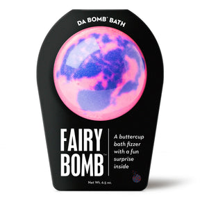 Da Bomb Fairy Bomb pink and purple swirled bath fizzer with buttercup fragrance and a surprise inside