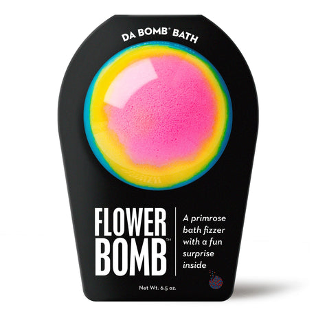 Da Bomb Flower Bomb layered pink, yellow and blue bath fizzer with primrose fragrance and a surprise inside
