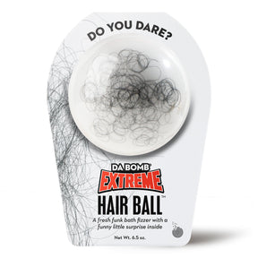 Da Bomb Hair Ball Extreme white prank bath bomb embedded with black synthetic hair and a surprise inside