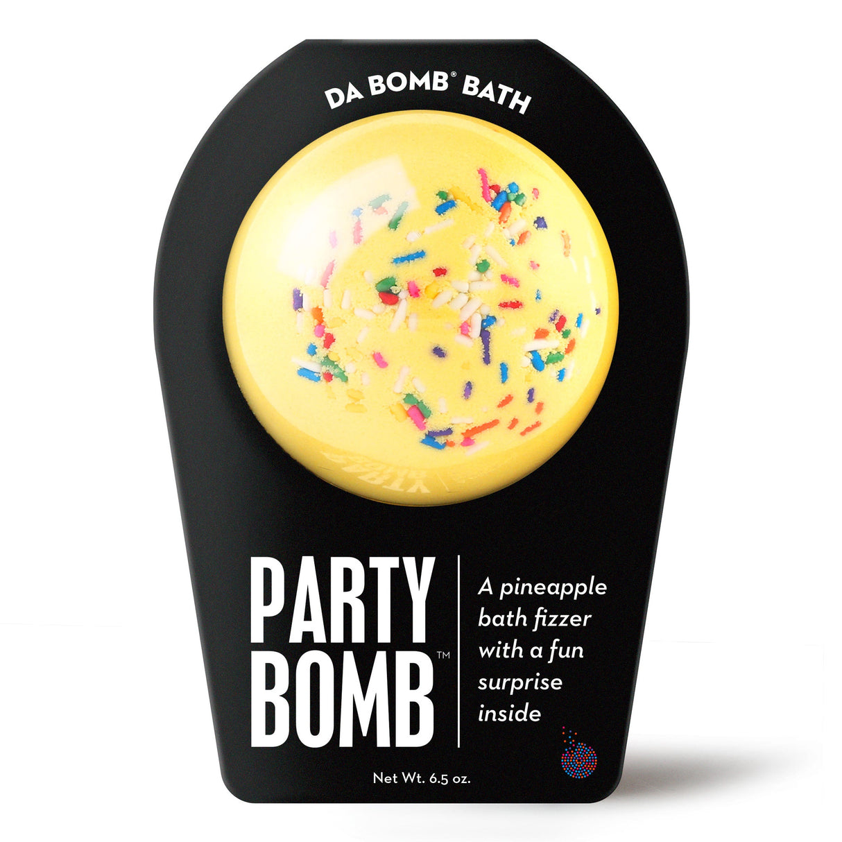 Da Bomb Party Bomb yellow pineapple bath fizzer with colorful sprinkles and a surprise inside