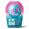 Da Bomb Tie Dye Blue bath fizzer with pink spots, lotus flower fragrance and a surprise inside