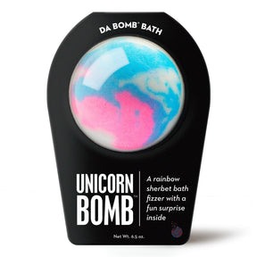 Da Bomb Unicorn Bomb white, pink and blue bath fizzer with rainbow sherbet fragrance and a surprise inside