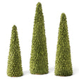 Dark green paper petal cone trees in three graduated sizes