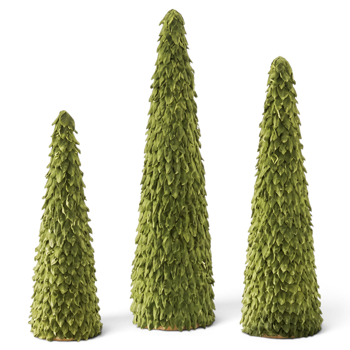Dark green paper petal cone trees in three graduated sizes