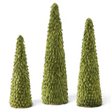 Dark green paper petal cone trees in three graduated sizes
