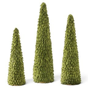 Dark green paper petal cone trees in three graduated sizes