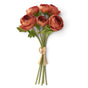 10.75-inch dark orange real touch ranunculus flower bundle with layered blooms, green stems, and raffia tie