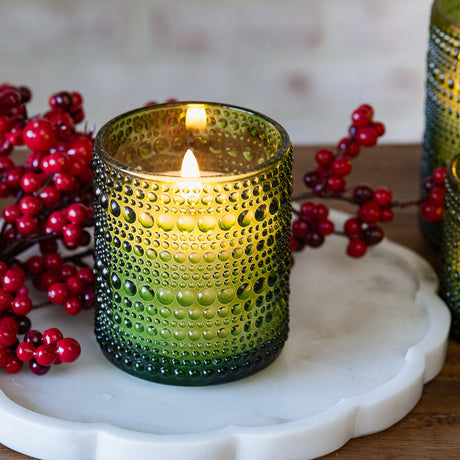 Green LED Beaded Glass Flameless Candle