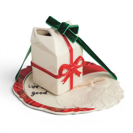 Dear Santa ceramic cookie plate and milk carton Christmas Eve serving set
