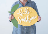 Hello Sunshine Lemon Shaped Wood Sign