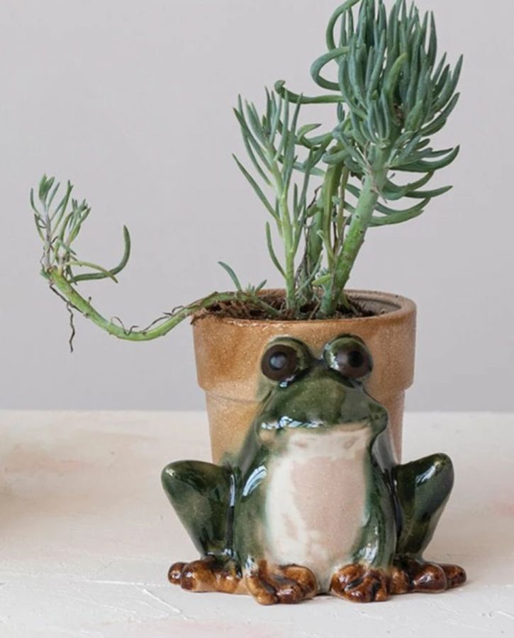 Reactive Glaze Stoneware Green Frog Planter