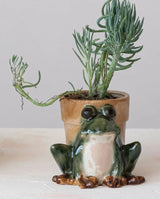 Reactive Glaze Stoneware Green Frog Planter