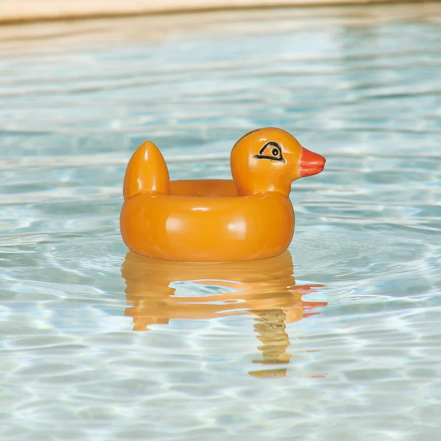 Hand-Painted Stoneware Ceramic Floating Flamingo & Duck Pool Float