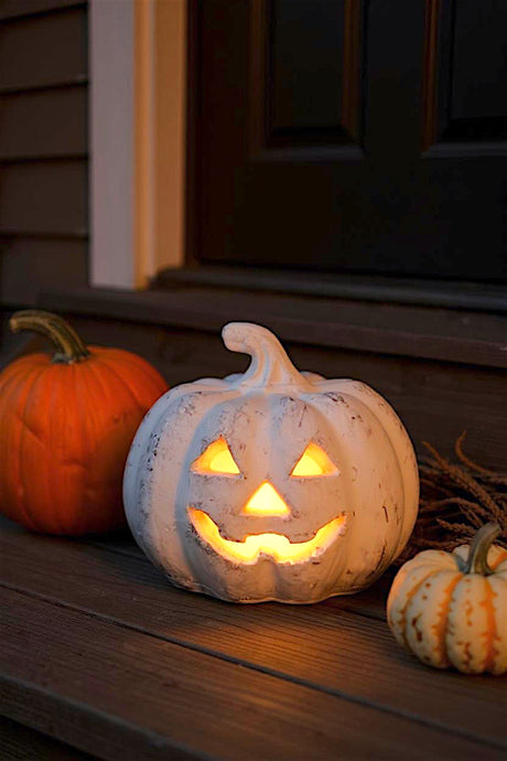 White Small Terracotta Jack-O-Lantern Pumpkin